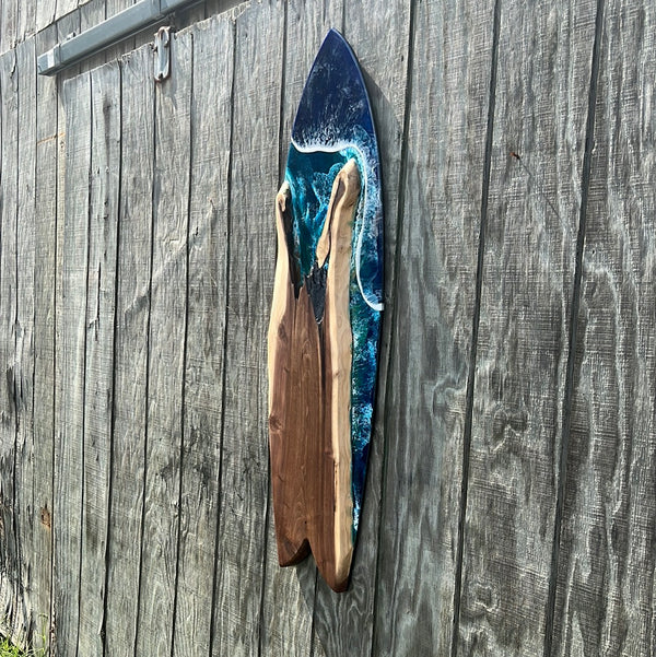 Black Walnut surfboard wall hanging